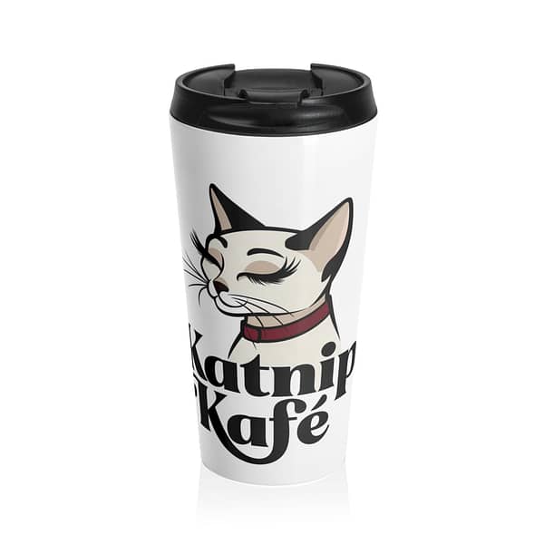 Funny Cat Travel Mug - 'Katnip Kafé' Stainless Steel Travel Tumbler for Cat Lovers